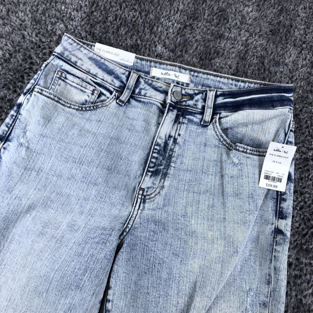 Willow + Root Jeans Womens 30x34 Blue Light Wash High Rise‎ Flare Distressed